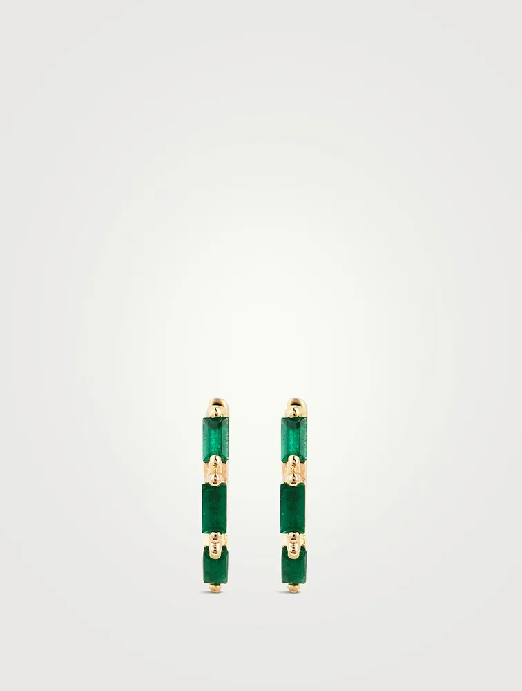 18K Gold Huggie Earrings With Emeralds