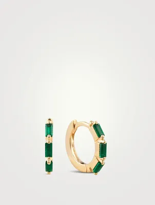 18K Gold Huggie Earrings With Emeralds