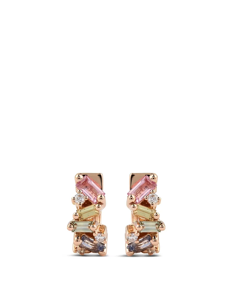 Fireworks 18K Rose Gold Huggie Earrings With Sapphire And Diamonds