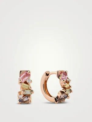 Fireworks 18K Rose Gold Huggie Earrings With Sapphire And Diamonds