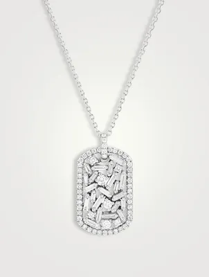 18K White Gold Medium Dog Tag Necklace With Diamonds