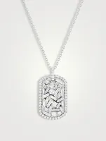 18K White Gold Medium Dog Tag Necklace With Diamonds