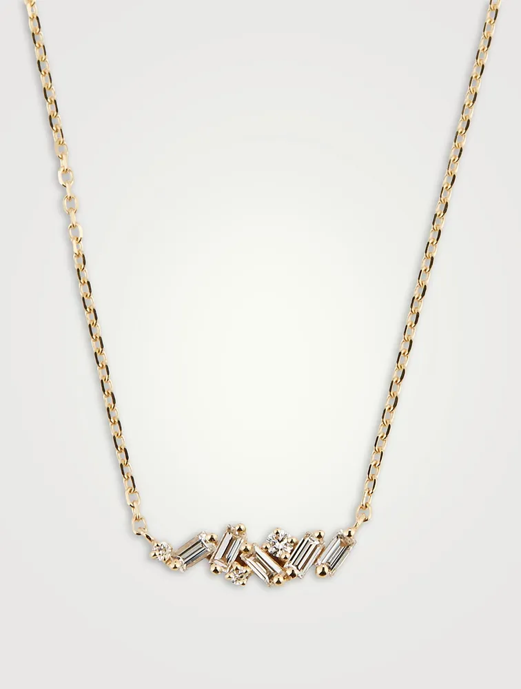 18K Gold Mini Mixed Bar Necklace With Diamonds
