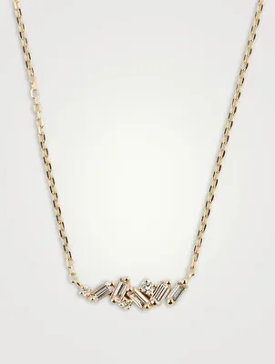18K Gold Mini Mixed Bar Necklace With Diamonds