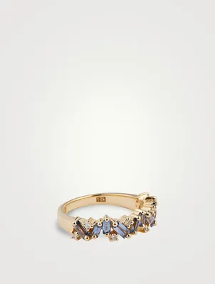 Fireworks 18K Gold Halfway Band With Sapphire And Diamonds