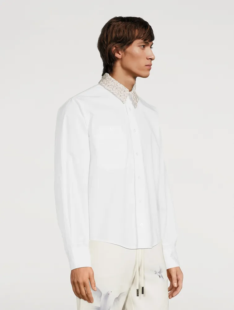 Long-Sleeve Shirt With Tulle Collar