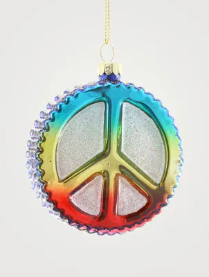 Rainbow Peace Sign Glass Ornament