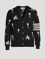 Navy Fine Merino Wool Half Drop Sky Icons 4-bar Relaxed Fit Cardigan