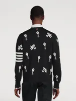 Navy Fine Merino Wool Half Drop Sky Icons 4-bar Relaxed Fit Cardigan