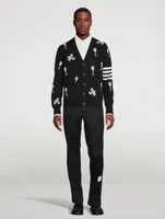 Navy Fine Merino Wool Half Drop Sky Icons 4-bar Relaxed Fit Cardigan