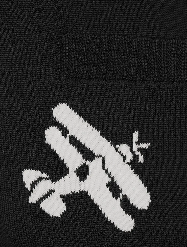 Navy Fine Merino Wool Half Drop Sky Icons 4-bar Relaxed Fit Cardigan