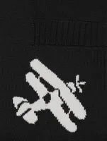 Navy Fine Merino Wool Half Drop Sky Icons 4-bar Relaxed Fit Cardigan