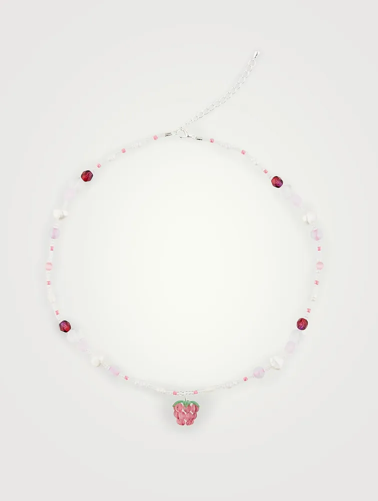Fruit Assembly x Beaded Dark Pink Raspberry Necklace With Pearls