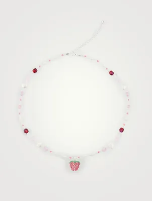 Fruit Assembly x Beaded Dark Pink Raspberry Necklace With Pearls