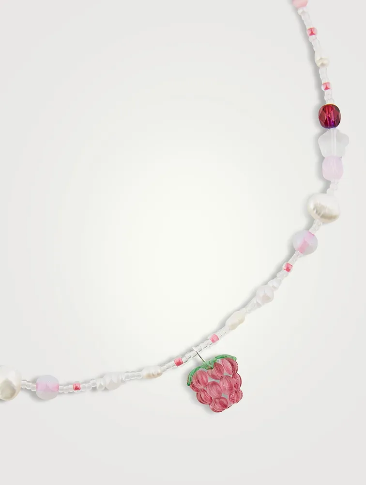 Fruit Assembly x Beaded Dark Pink Raspberry Necklace With Pearls