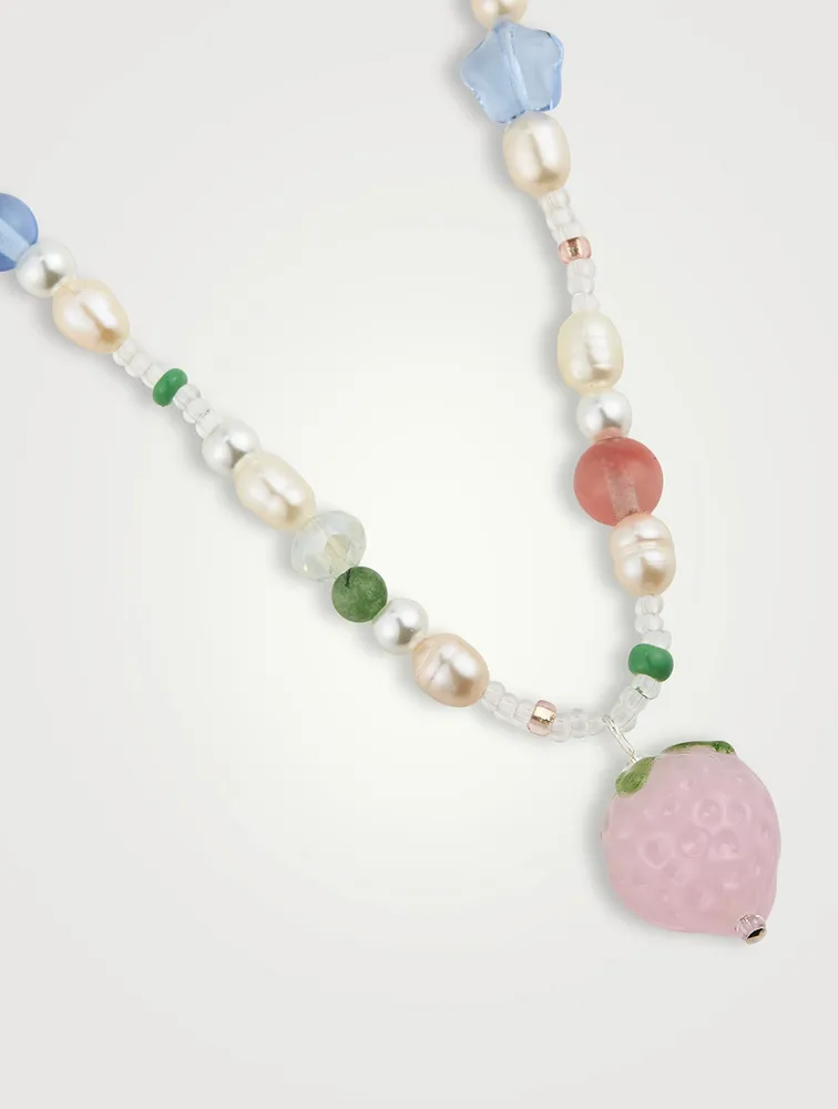 Bisous Beads x Fruit Assembly Beaded Strawberry Necklace With Pearls