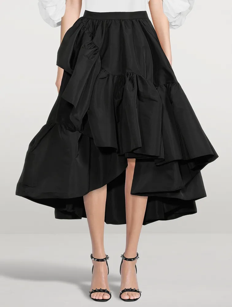 Ruffled Polyfaille Midi Skirt