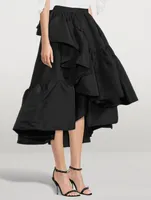 Ruffled Polyfaille Midi Skirt