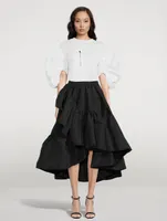 Ruffled Polyfaille Midi Skirt