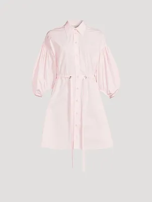 Balloon-Sleeve Cotton Shirt Dress