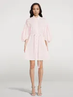 Balloon-Sleeve Cotton Shirt Dress