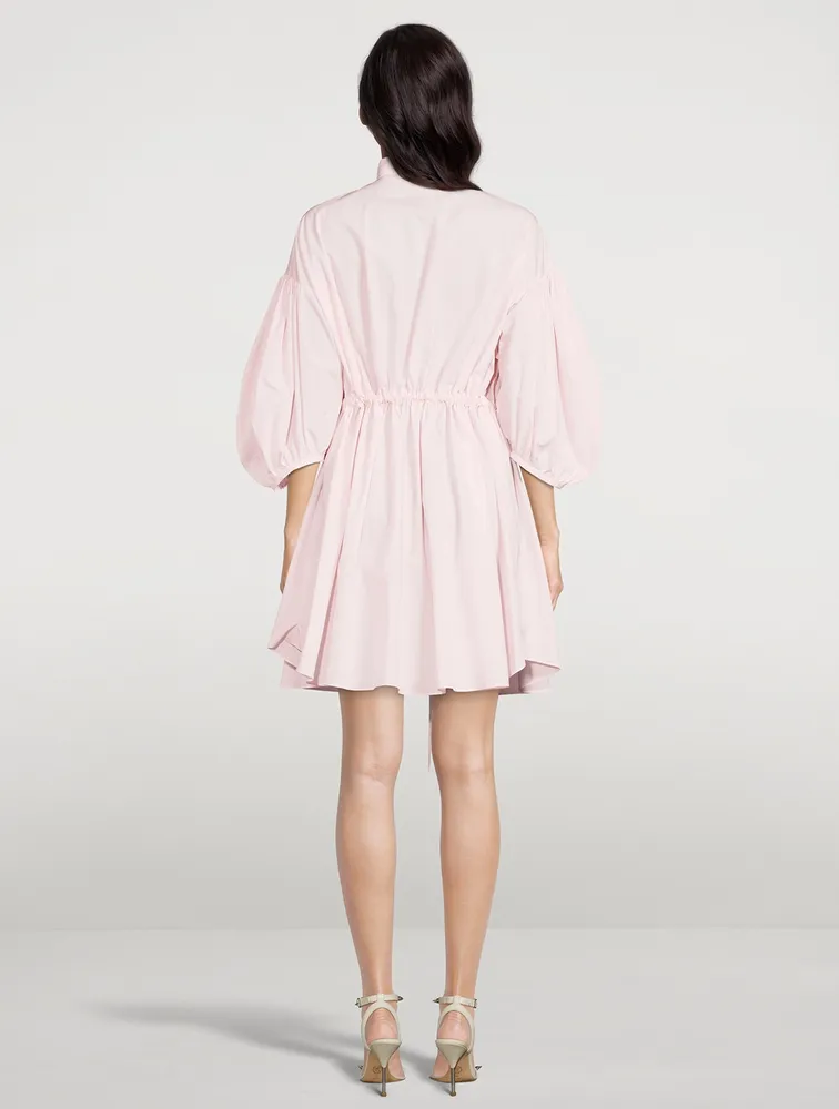 Balloon-Sleeve Cotton Shirt Dress