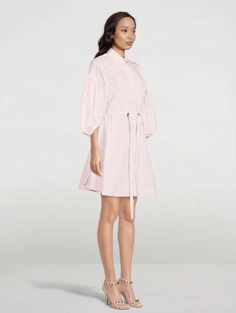 Balloon-Sleeve Cotton Shirt Dress