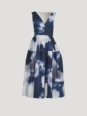 Cotton Midi Dress Blue Sky Print