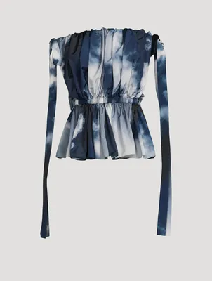 Off-The-Shoulder Top Sky Blue Print
