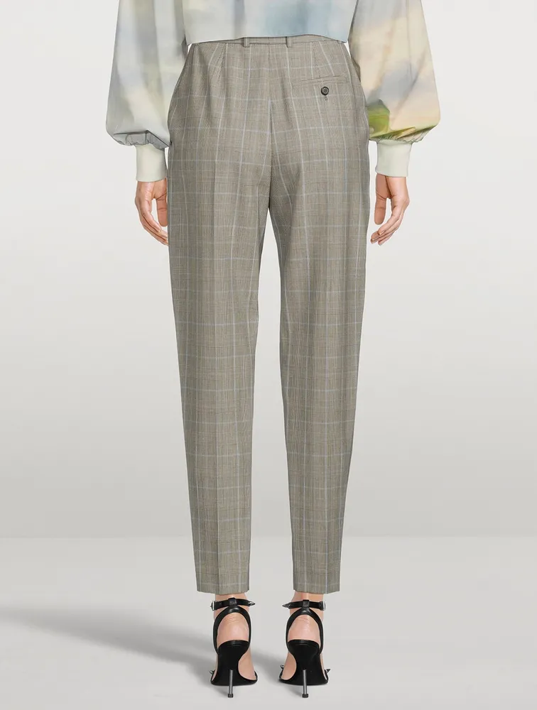 High-Waisted Wool Trousers in Plaid Print