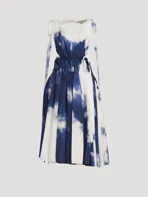 Ribbon Tie Midi Dress Blue Sky Print