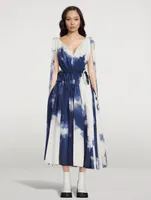 Ribbon Tie Midi Dress Blue Sky Print