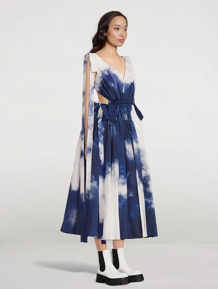 Ribbon Tie Midi Dress Blue Sky Print