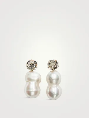 Mini Double Pearl Earrings With Crystals
