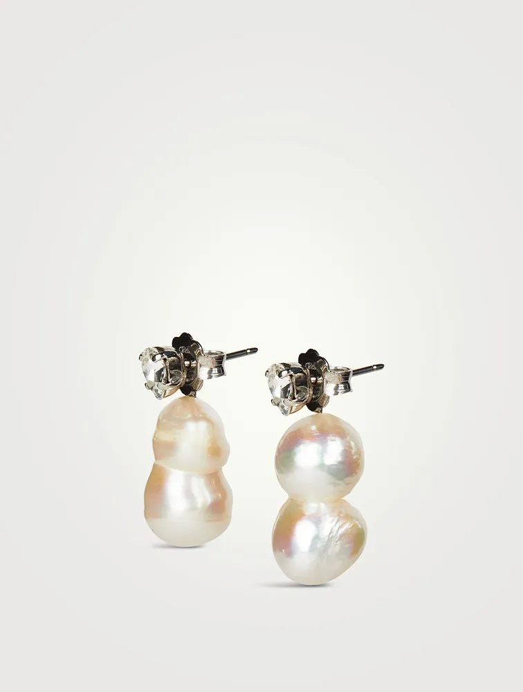 Mini Double Pearl Earrings With Crystals