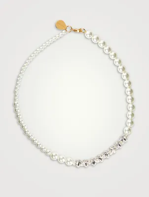 Faux Pearl Necklace With Crystals