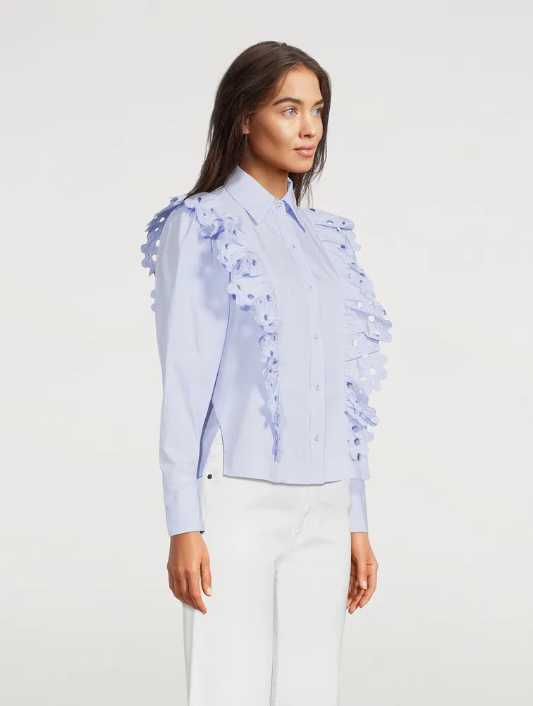 Tilia Cotton Poplin Shirt With Cutout Floral Embroidery