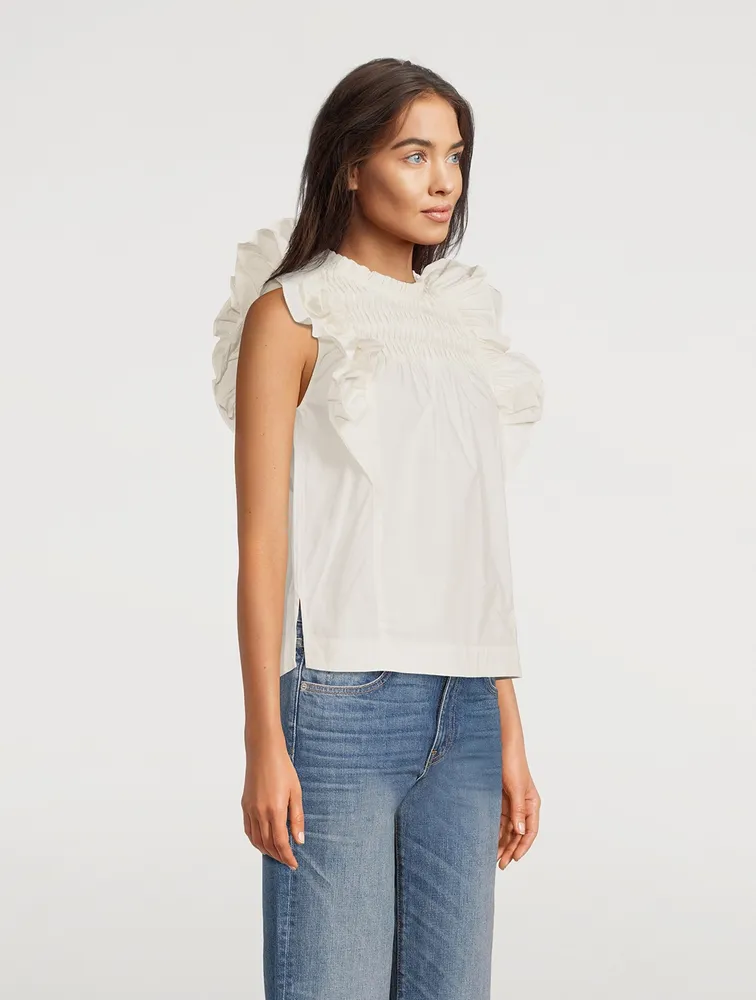 Odella Cotton Poplin Flutter Sleeve Top