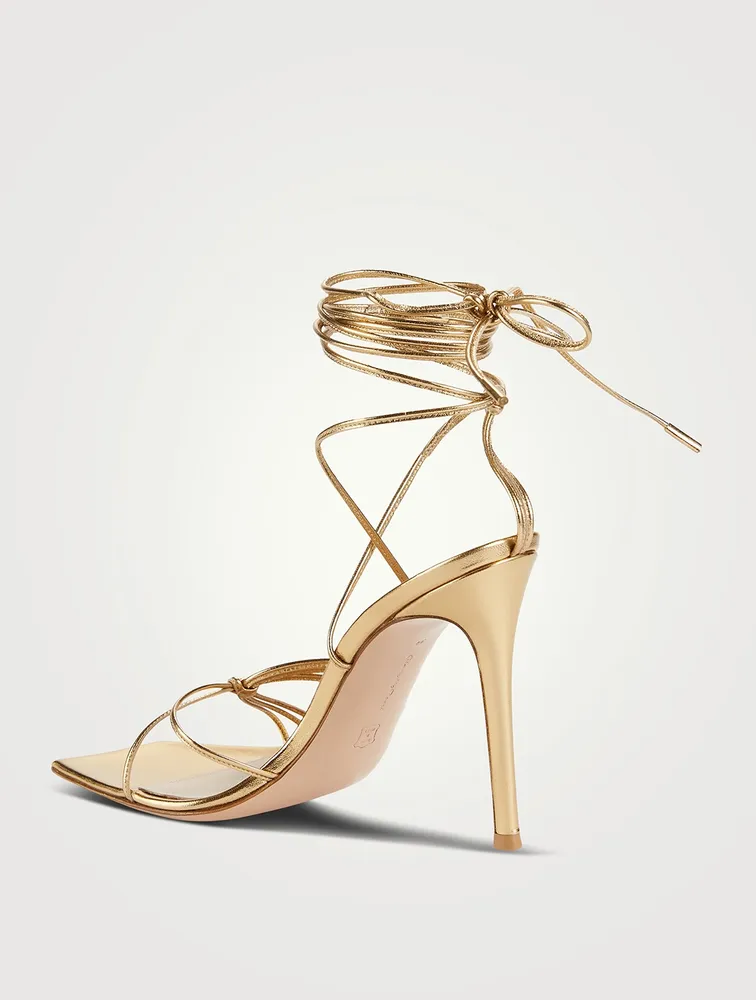 Sylvie Metallic Leather Ankle-Tie Sandals