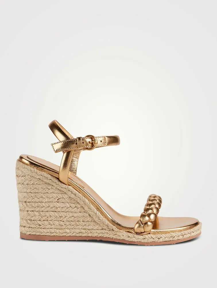 Cruz Metallic Leather Espadrille Wedge Sandals