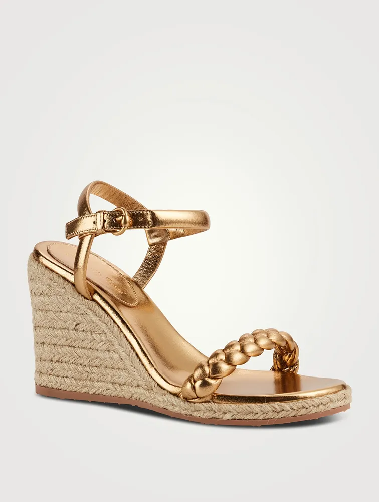 Cruz Metallic Leather Espadrille Wedge Sandals