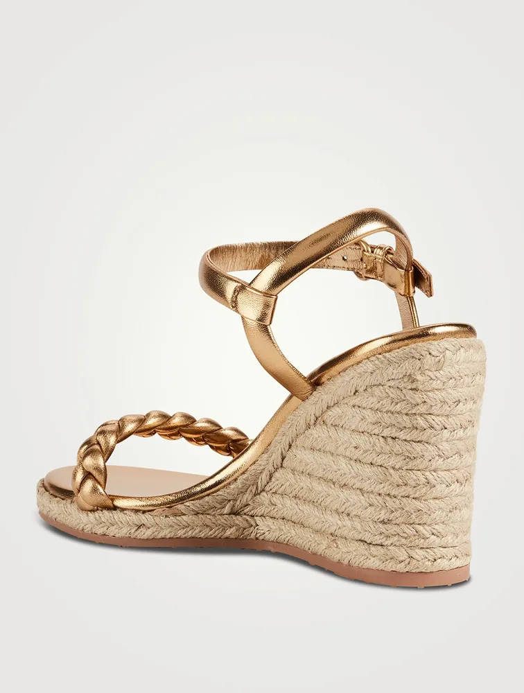 Cruz Metallic Leather Espadrille Wedge Sandals