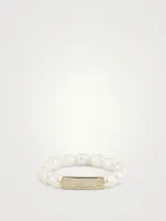 Pearl Bracelet With Small 14K Gold Pavé Diamond Plaque