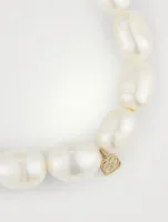 Pearl Bracelet With Small 14K Gold Pavé Diamond Plaque