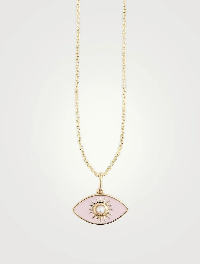 14K Gold Evil Eye Pendant Necklace With Pearl