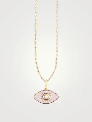 14K Gold Evil Eye Pendant Necklace With Pearl