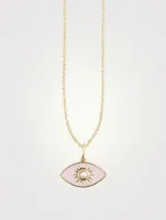 14K Gold Evil Eye Pendant Necklace With Pearl