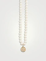 Pearl Necklace With Tiny 14K Gold Diamond Bee Charm