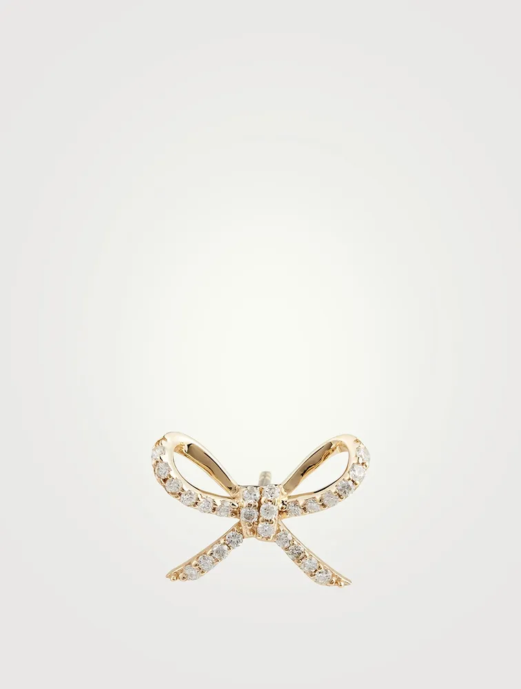 14K Gold Bow Pavé Diamond Stud Earring