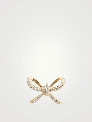 14K Gold Bow Pavé Diamond Stud Earring